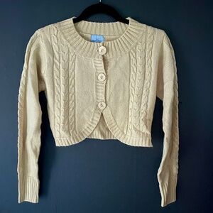 Creamy Yellow Long Sleeve Cropped Cardigan w/ Cable Knit Accents Size Large